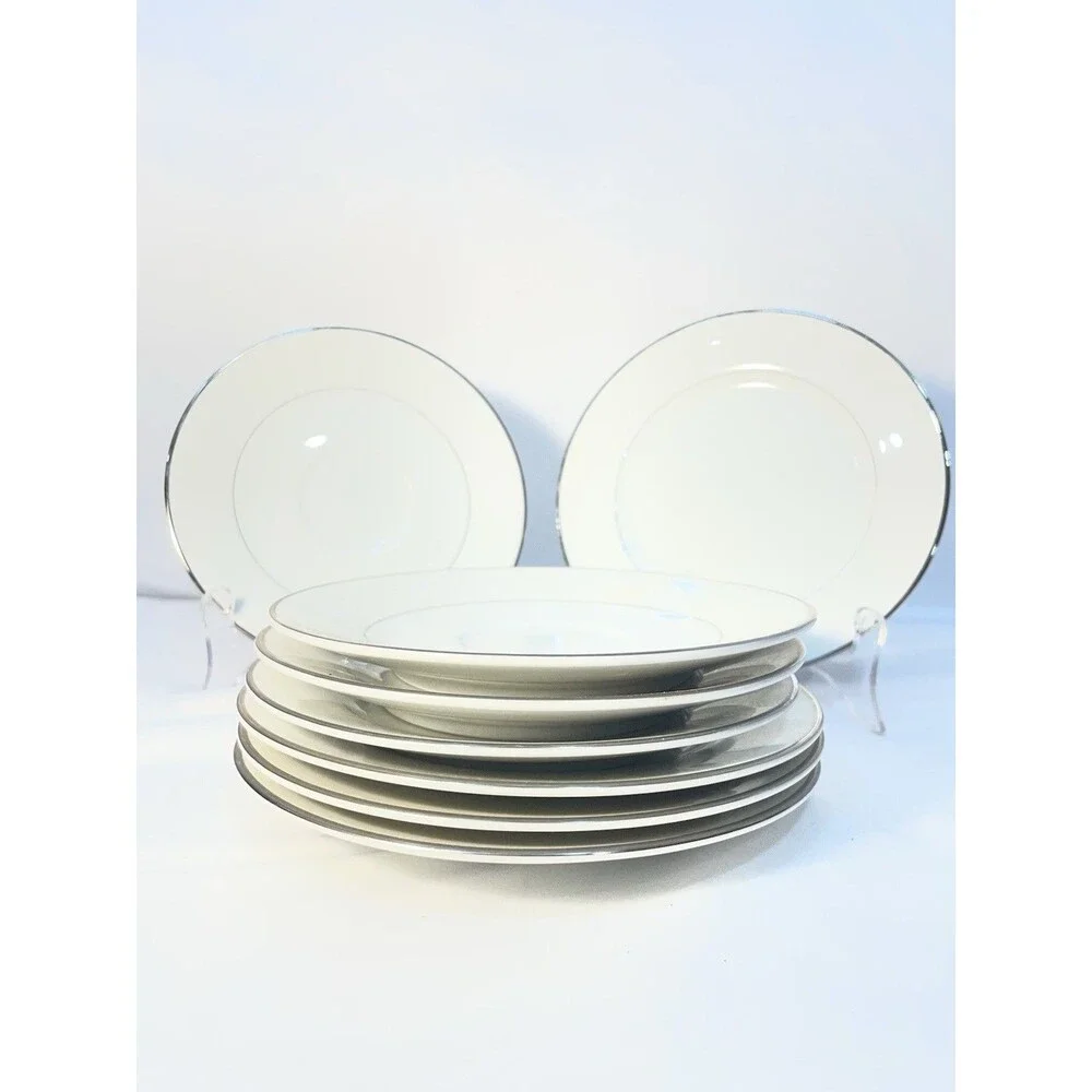 Shelby Fine China Plates Set of 8 – 4x 7” & 4x 5” – White Platinum Trim Japan